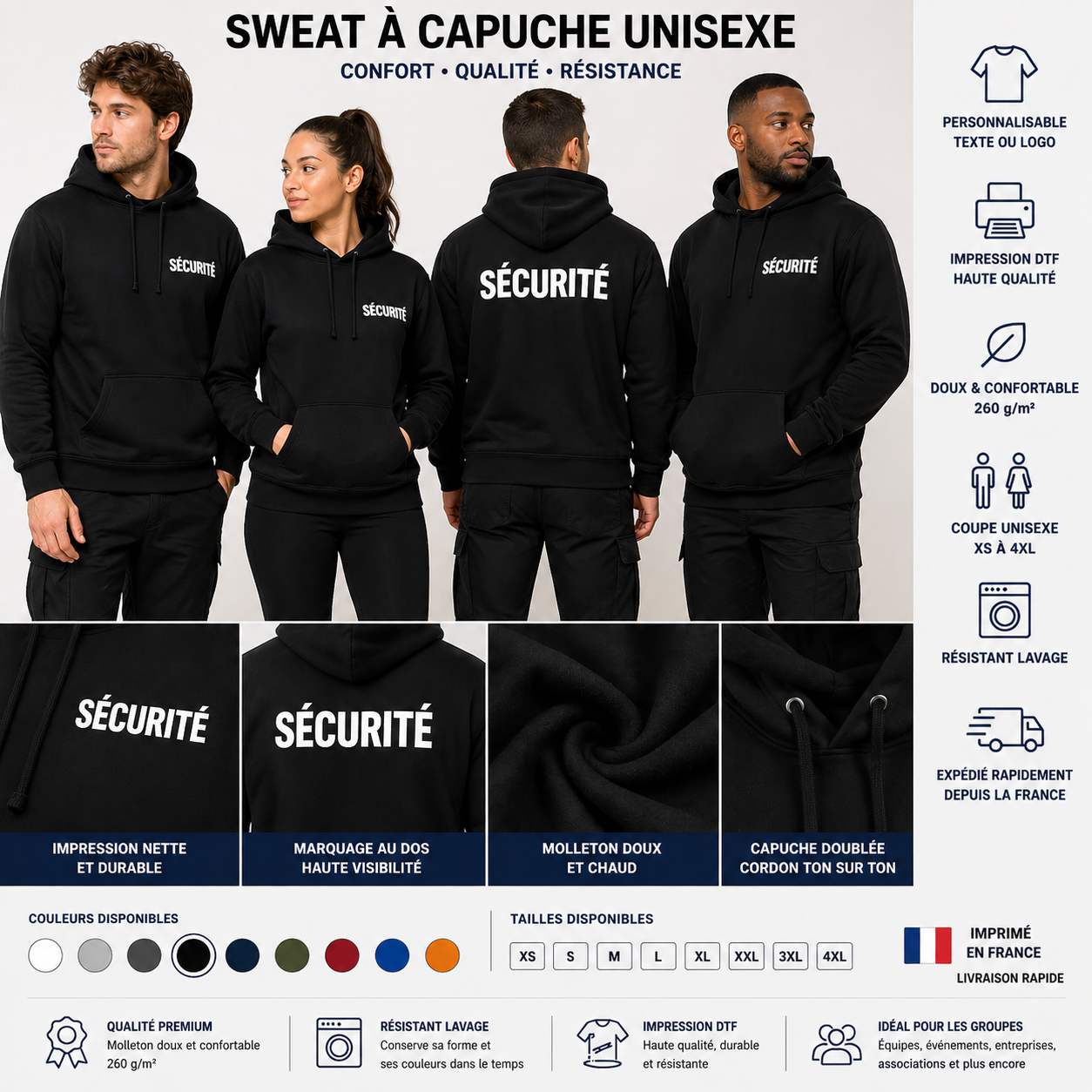 Sweat personnalisé à capuche – Texte ou logo